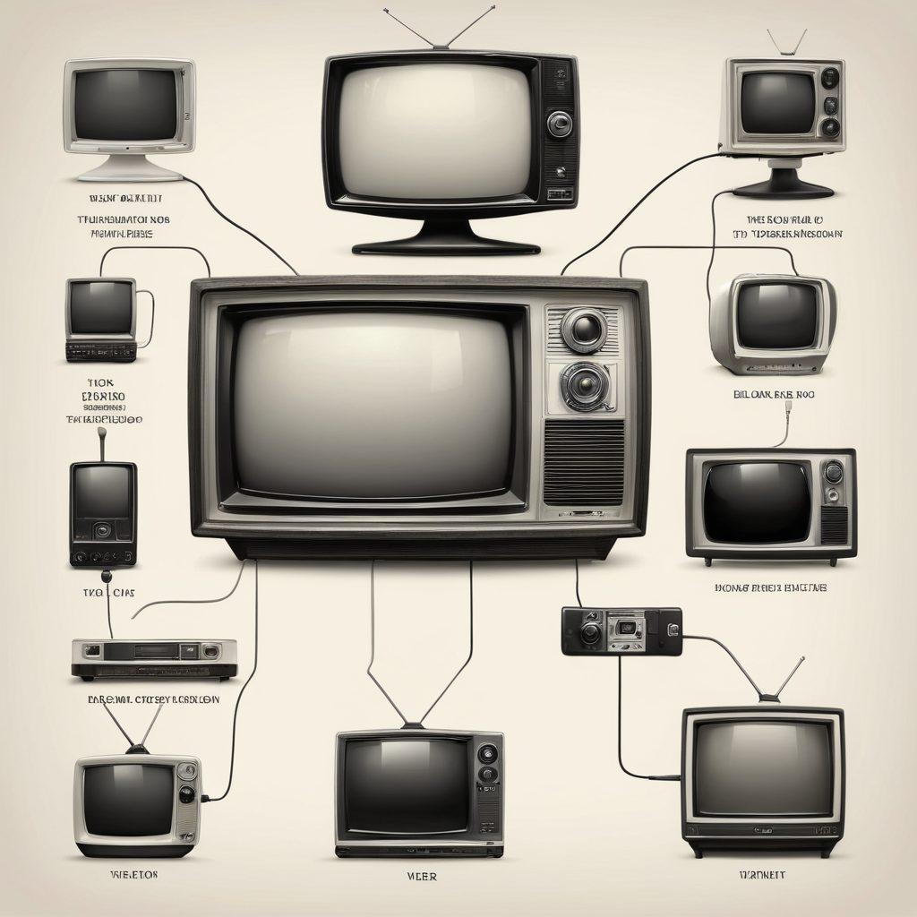 A visually captivating timeline illustration depicting the evolution of video sharing, starting from a vintage television broadcasting live streams to modern devices showcasing NSFW content. Include diverse users interacting with various screens, emotive facial expressions, and the gradual progression of technology. Add elements like cameras, smartphones, and icons representing different video platforms. The background should have a gradient reflecting the passage of time from black and white to vibrant colors. super-realistic. vibrant colors. modern design.